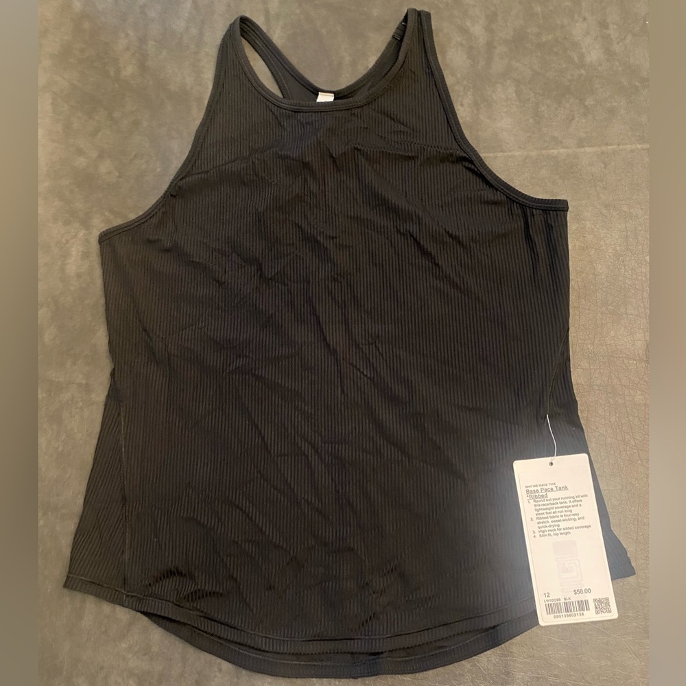 Lululemon Base Pace Ribbed Tank Top Size 12 Color is Black